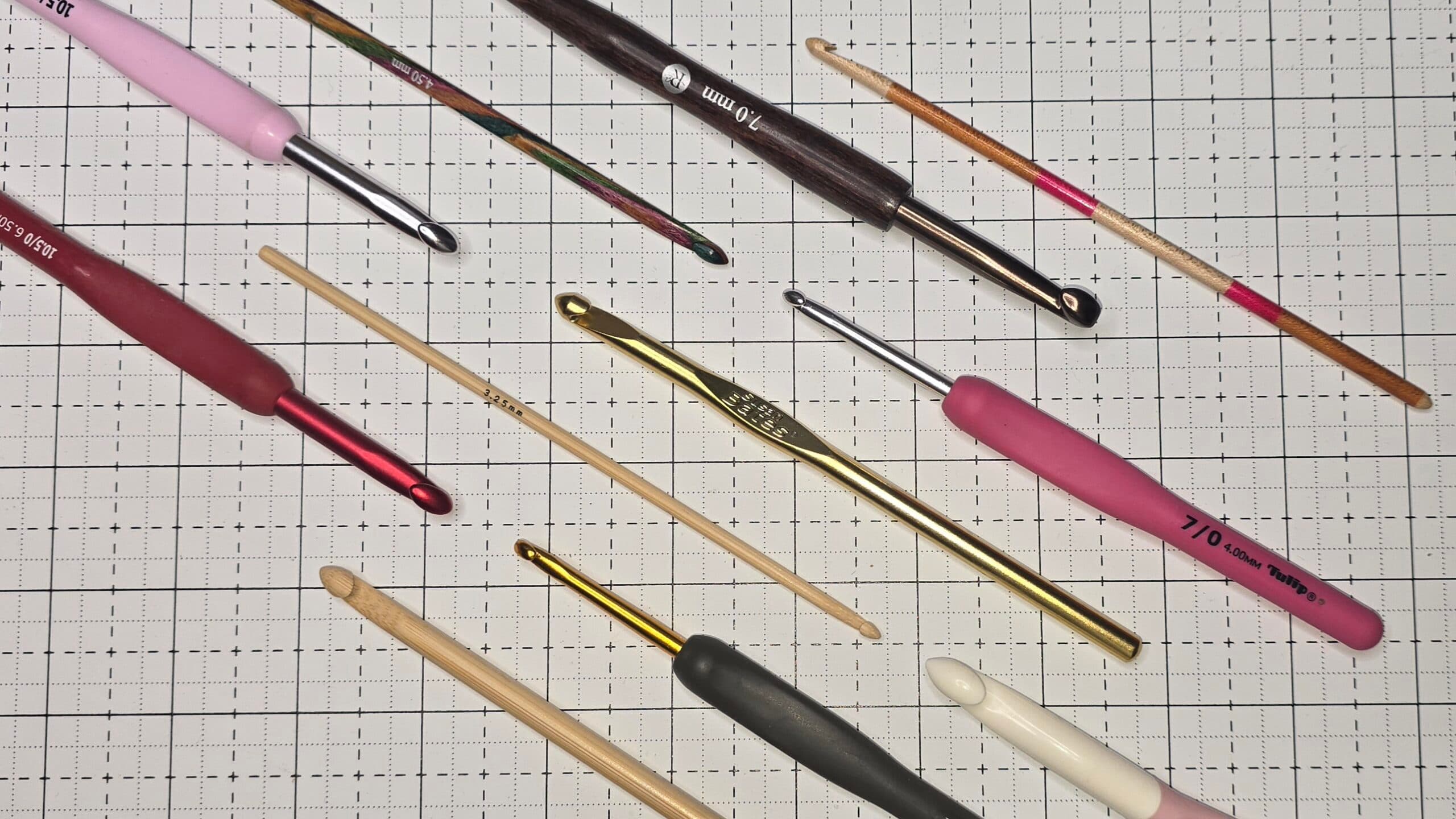 Beth is showing variations of crochet hooks using different materials