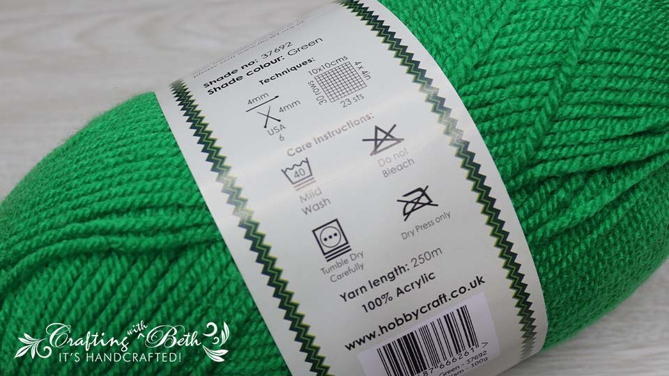 Women's Institute Premium Acrylic DK Yarn in Green showing back label