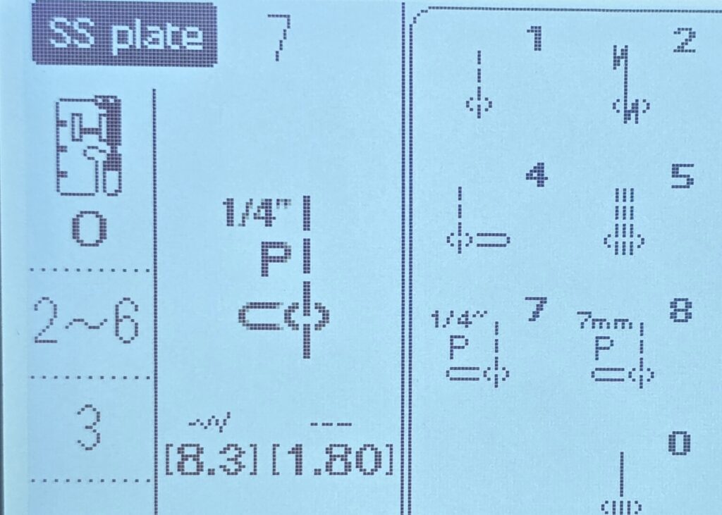 Beth is showing the screen of Janome 6700P available options for the straight stitch plate 