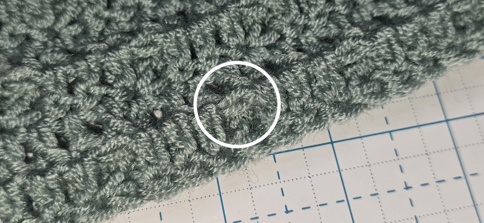 Leafhopper stitch tip 1 showing the skipped stitch