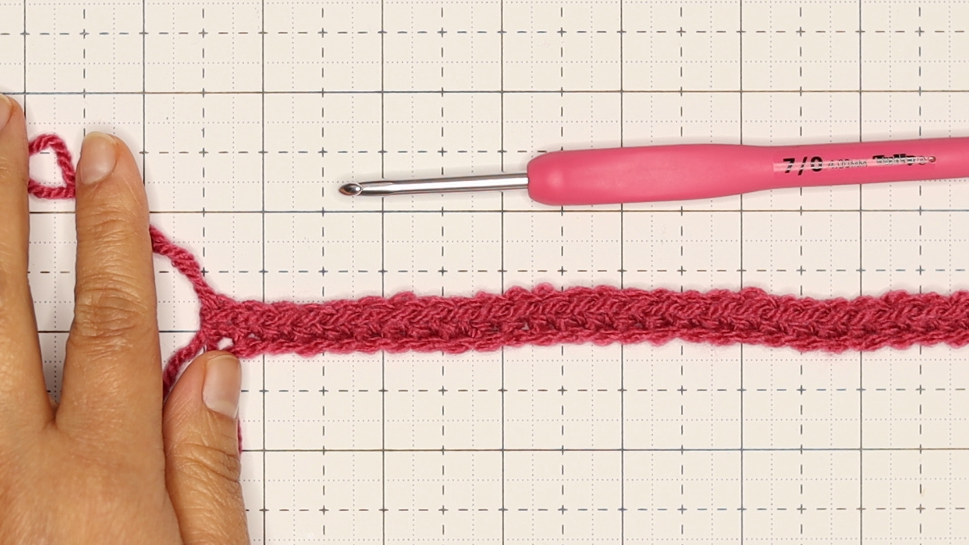 Beth is showing a finished row 1 of the simple cable stitch