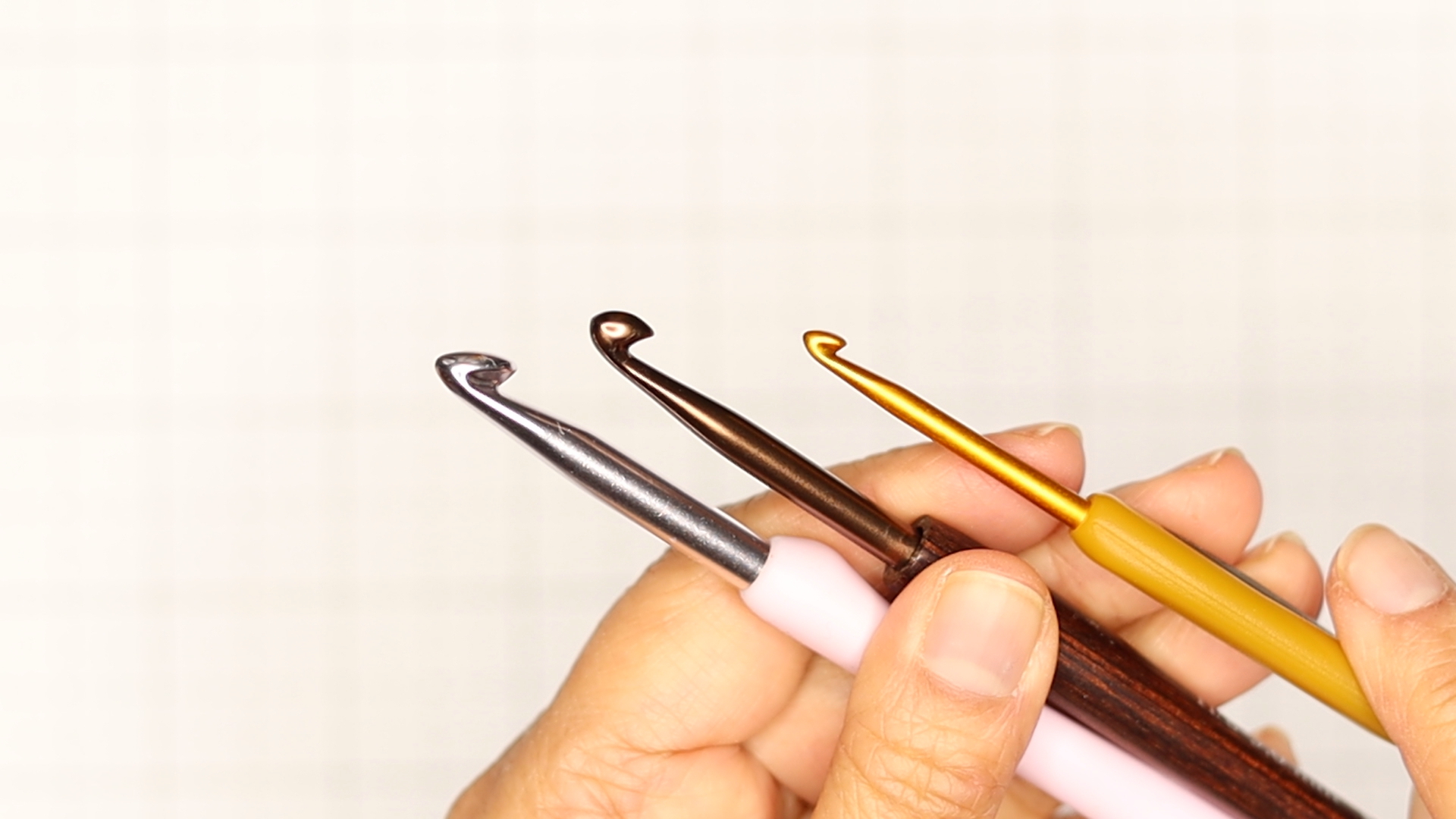 Elizabeth is showing you tapered crochet hooks